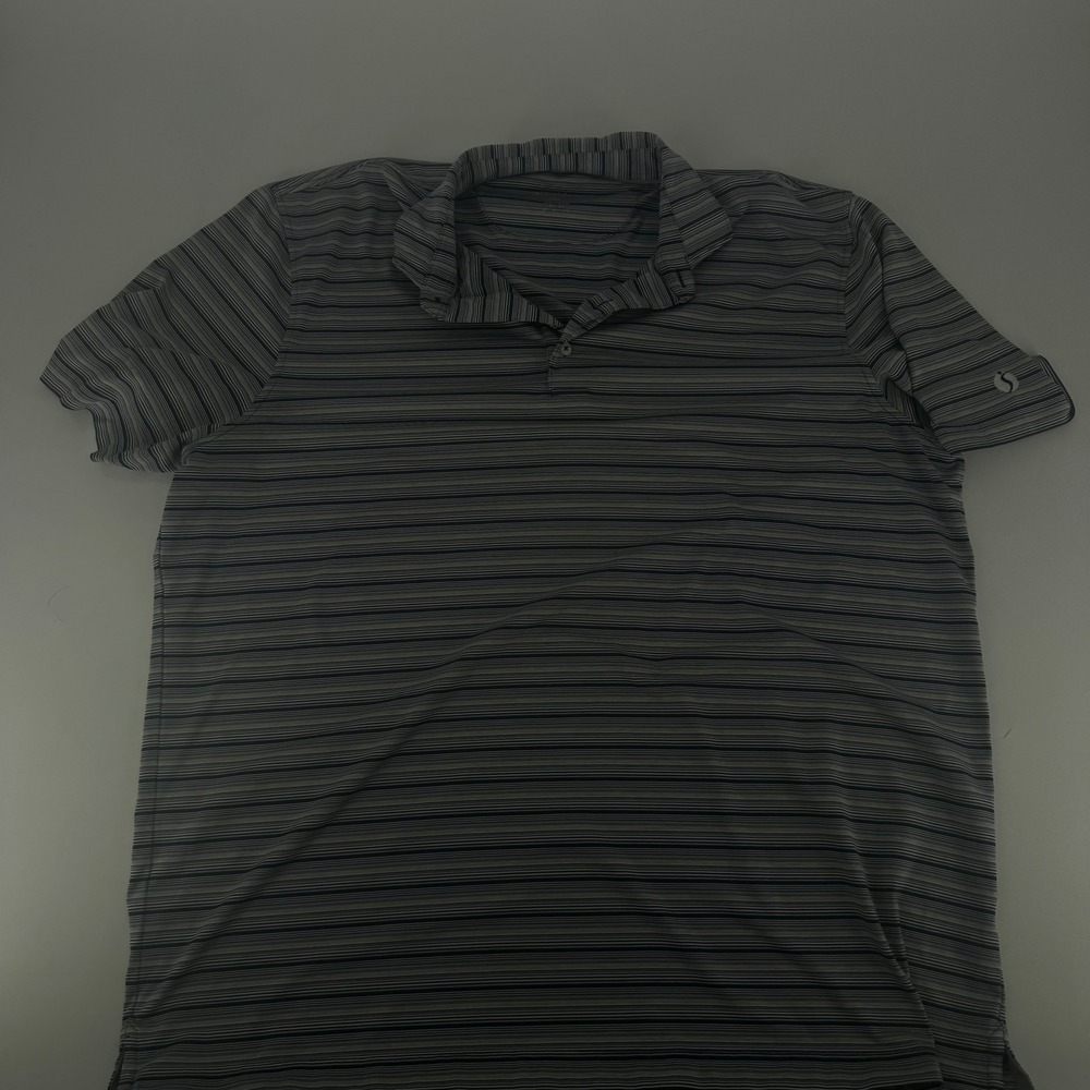 Johnni-O Mens XL Golf Polo Shirt Grey Navy Blue Striped Short Sleeve Performance